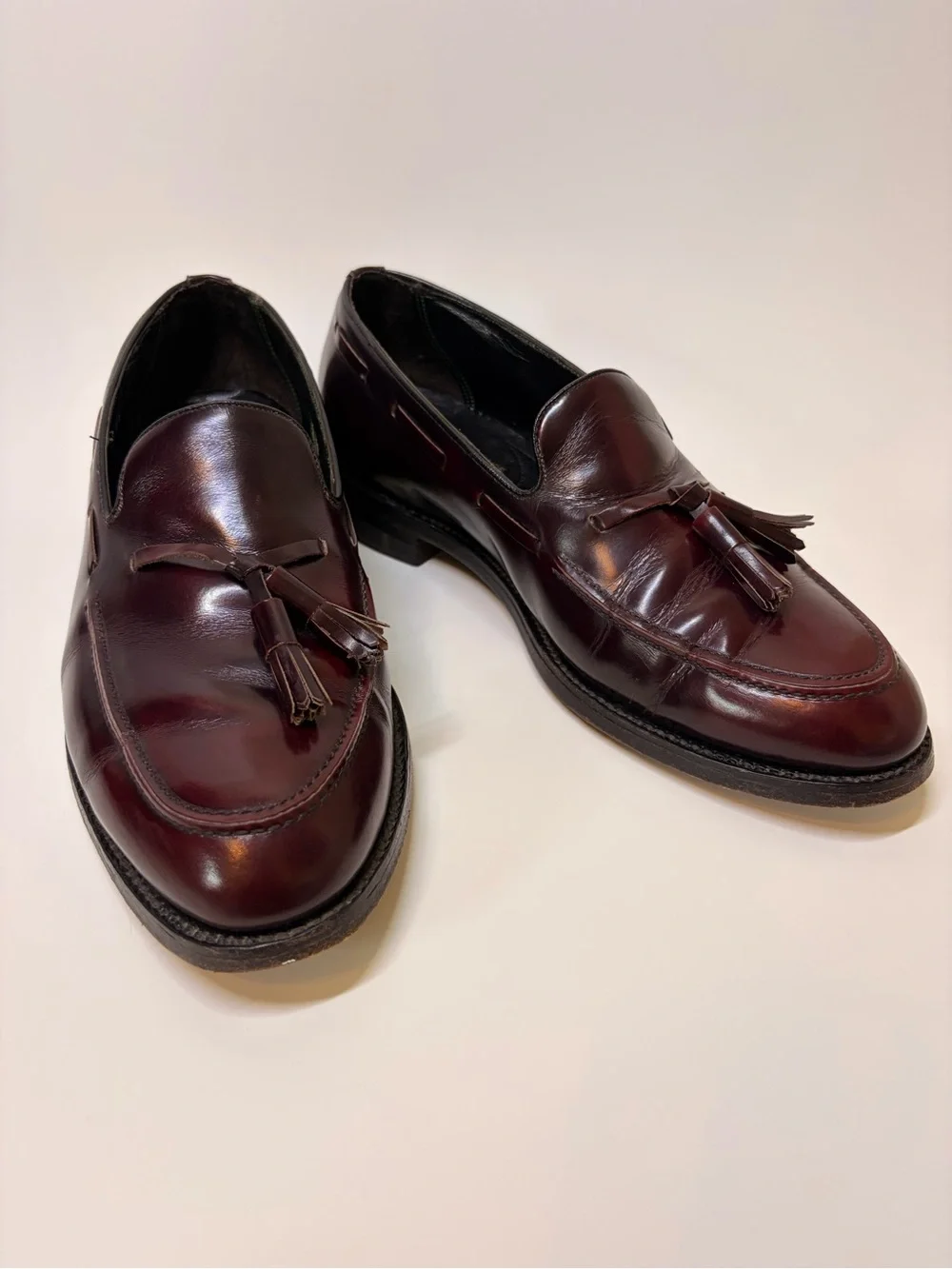 Vintage 1980s Florsheim Imperial Tassel Loafers USA 8.5 E Burgundy 93224